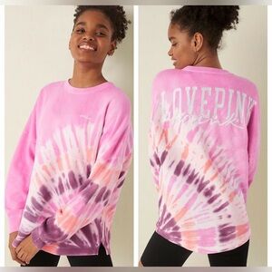 Victoria’s Secret PINK Varsity Oversized Pullover Crew Bright Tie Dye Medium NWT